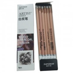 Lot de 6 Crayons Fusains Pastel Blancs - Superior