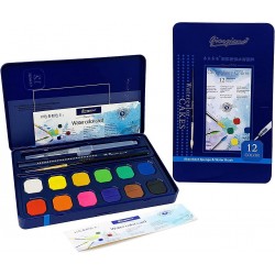 Boîte de 12 Aquarelles avec Pinceau Réservoir, Pinceau Rond & Crayon Graphite - Giorgione