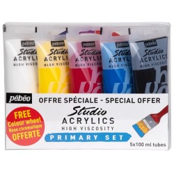 Pack de 5 Tubes Couleurs Primaires 100 ml Studio Acrylics - Pébéo