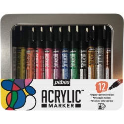 Boite métal de 12 Marqueur Acrylique 1,2 mm - Pébéo
