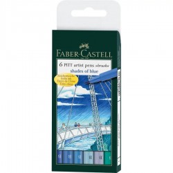 Étui de 6 Feutres Pitt Artist Pen Brush à encre de chine Tons Bleus -  Faber Castell