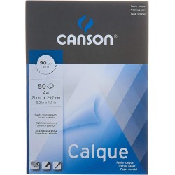 Bloc de 50 Papier Calque 90gr Lisse Transparent A4 - Canson