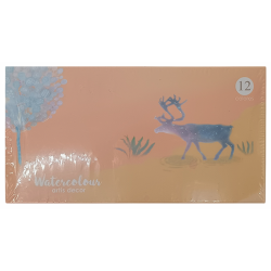 Boite de 12 Demi-Godet Aquarelles avec 2 Pinceaux