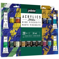 Étui de 20 Tubes Studio Peinture acrylique 20 ml & Pinceau - Pébéo