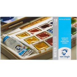 Boite Peinture Aquarelle 18 Demi-Godets + 2 tubes de 10 ml - Van Gogh