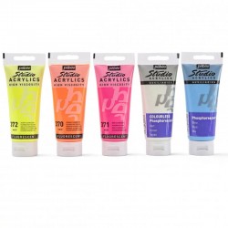 Pack de 5 Tubes Couleurs fluorescent et phosphorescent 100 ml Studio Acrylics - Pébéo