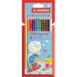 Étui de 12 Crayon de couleur aquarellable Aquacolor - Stabilo