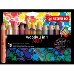 Étui de 10 Crayons de couleur multi-talents woody 3 in 1 ARTY + Taille-crayon - Stabilo