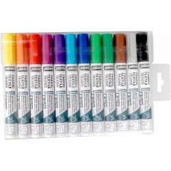 Set de 12 marqueurs 7A basique spécial tissu et textiles pointe pinceau 1mm - Pébéo