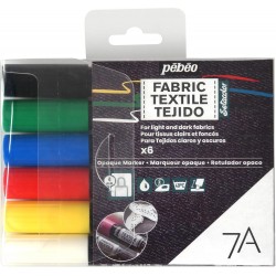 Set de 6 marqueurs 7A basique opaques pour tissus clairs et foncés pointe ronde 4 mm - Pébéo