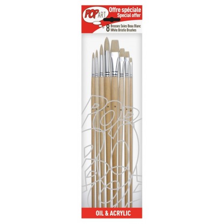 Set de 8 Pinceaux Manche Longue Soies Beau Blanc - Pébéo