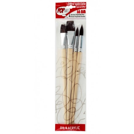 Pochette de 4 Pinceaux avec Fibres en Polyamide Brun - Pébéo