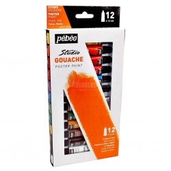 Boite de peinture gouache studio, 12 couleurs de 12 ml - Pébéo