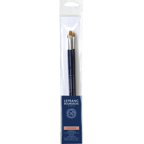 Set de 3 Pinceaux - Rond n°4 / Plat n°14 / Usé Bombé n° 8 - Manche long - LEFRANC BOURGEOIS