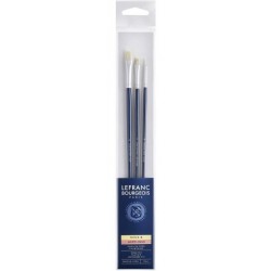 Set de 3 pinceaux - Rond n°4, plat n°8, usé bombé n°4 - Manche long - LEFRANC BOURGEOIS