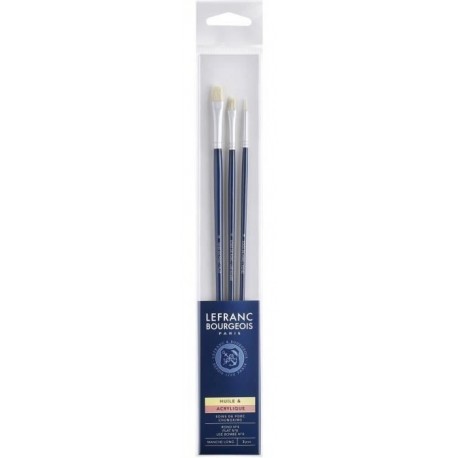 Set de 3 pinceaux - Rond n°4, plat n°8, usé bombé n°4 - Manche long - LEFRANC BOURGEOIS