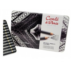 Boîte Métal « Dessin » de 12 Crayons Graphites Assortis - Conté à Paris