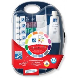 Palette Box - 9 Tube de 10 ml + 1 Tube de 20 ml + Pinceau - Lefranc Bourgeois Tempera