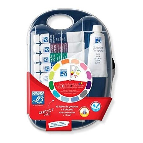 Palette Box - 9 Tube de 10 ml + 1 Tube de 20 ml + Pinceau - Lefranc Bourgeois Tempera