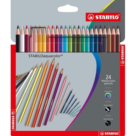 24 Crayons de couleur aquarelle Aquacolor assorties - Stabilo