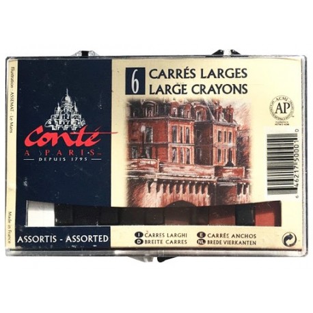 6 Pastels Carrés Larges Couleurs  Assortis - Conté à paris