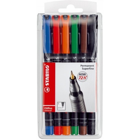 Pochette de 6 marqueurs (encre permanente /  pointe superfine 0,4mm) - STABILO OHPen