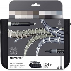 Set de 24+1 Promarker Tons Gris et Noir - Winsor & Newton