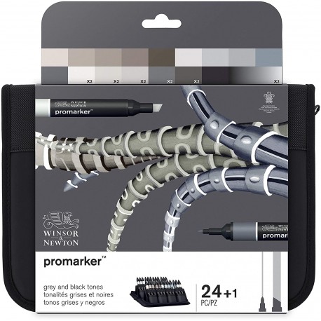Set de 24+1 Promarker Tons Gris et Noir - Winsor & Newton