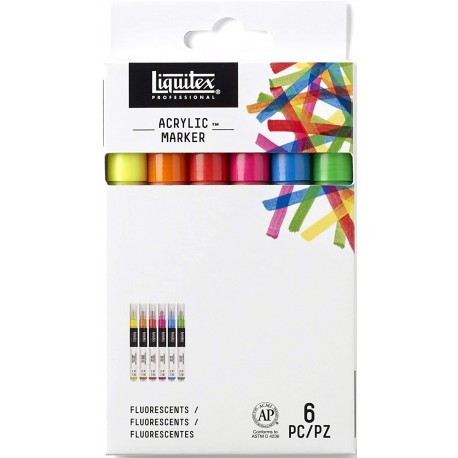 Set de 6 marqueurs Acrylique Fluorescentes pointe fine 2-4 mm - Liquitex