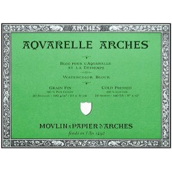 Bloc Aquarelle 20 Feuilles 300g/m² Grain Fin 23 x 31 cm Blanc Naturel - Arches