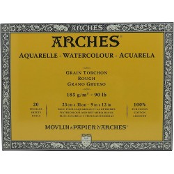 Bloc Aquarelle Grain TORCHON 20 Feuilles Natur Blanc 185G 23 x 31cm , 31 x 23 cm - Arches