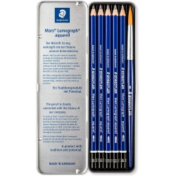 Boîte en métal avec 5 crayons graphites  aquarellables assortis et 1 pinceau - Staedtler