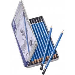 Boîte métal de 12 crayons assortis Lumograph Graphite - Staedtler