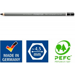 Étui blister avec 3 crayons fusains Lumograph Charcoal assortis et 1 estompe en papier - Staedtler