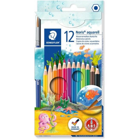 Étui carton avec 12 crayons Couleurs Aquarellables Tendres et 1 pinceau - Staedtler
