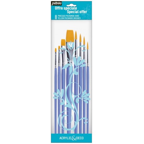 Pochette de 8 Pinceaux Plat Polyamide Doré - Pébéo