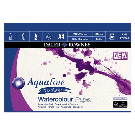 Bloc Papier Aquarelle Texture  A4 300 g 12F Aquafine - Daler Rowney