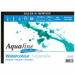 Bloc Papier Aquarelle Lisse A4 300 g 50F Aquafine - Daler Rowney