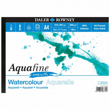 Bloc Papier Aquarelle Lisse A4 300 g 50F Aquafine - Daler Rowney