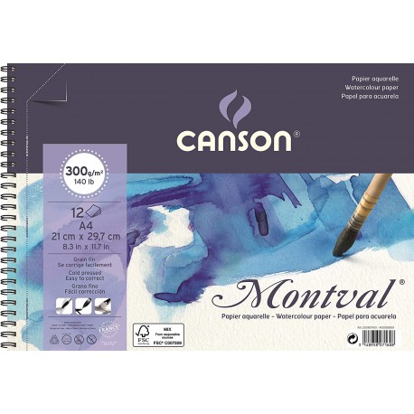 Album papier aquarelle spirale MONTVAL 300g A4  29.7x21cm 12F - Canson