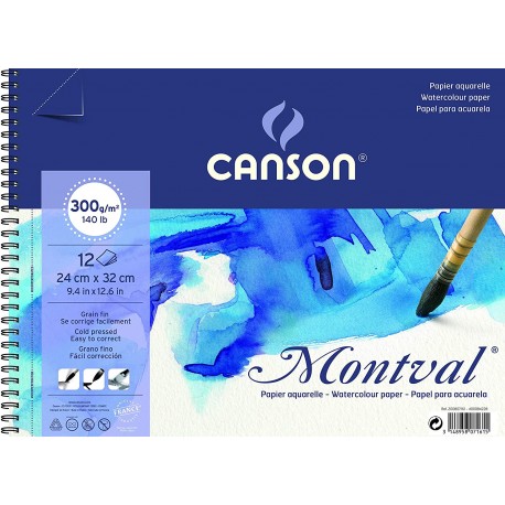 Album papier aquarelle spirale MONTVAL 300g   32x24cm 12F - Canson
