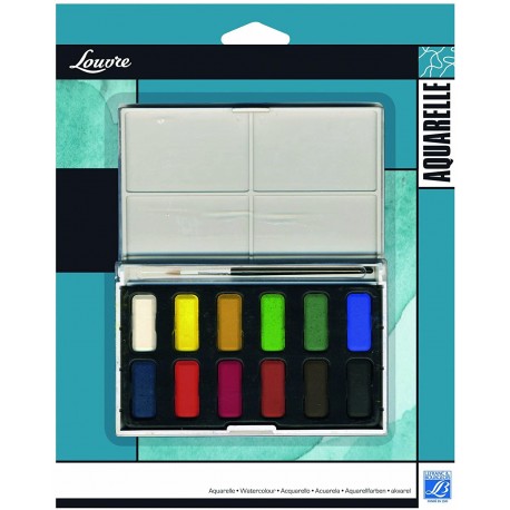 Boite Plastique Aquarelle Louvre Blister 12 Godets + Pinceau - Lefranc & Bourgeois