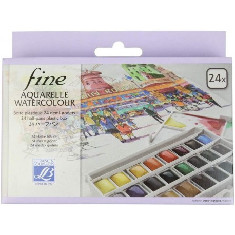 Boite Plastique Aquarelle Fine 24 Demi Godet - Lefranc & Bourgeois
