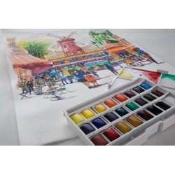 Boite Plastique Aquarelle Fine 24 Demi Godet - Lefranc & Bourgeois