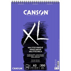 Album XL  Mix Media de Papier à dessin spiralés petit côté 30 feuilles grain fin 300 g A3 Blanc - Canson