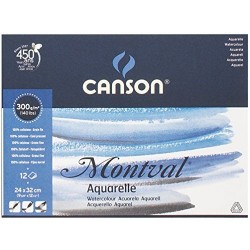 Bloc Papier aquarelle Montval 12 feuilles 300g Grain fin 24 x 32 cm Blanc naturel - Canson