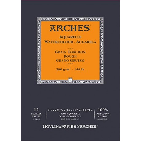 Bloc de 12 Papier Aquarelle Grain Torchon 300 Gr , 29.7 x 21 cm - Arches