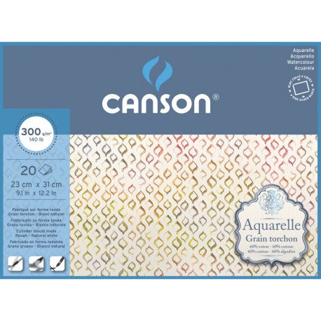 Bloc Aquarelle Grain Torchon 300 Gr 20 Feuilles 31x23 cm - Canson