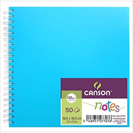 Carnet de croquis Notes 50 feuilles 120 Gr 18.5x18.5 cm Bleu - Canson