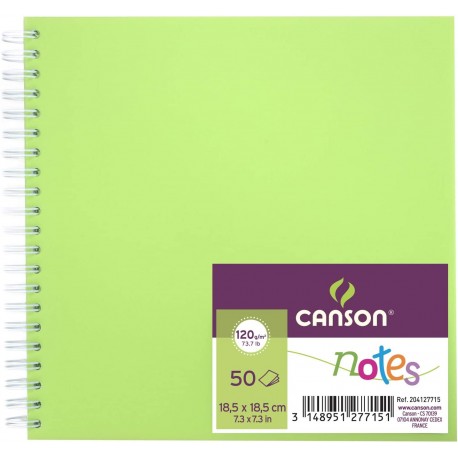 Carnet de croquis Notes 50 feuilles 120 Gr 18.5x18.5 cm Vert - Canson